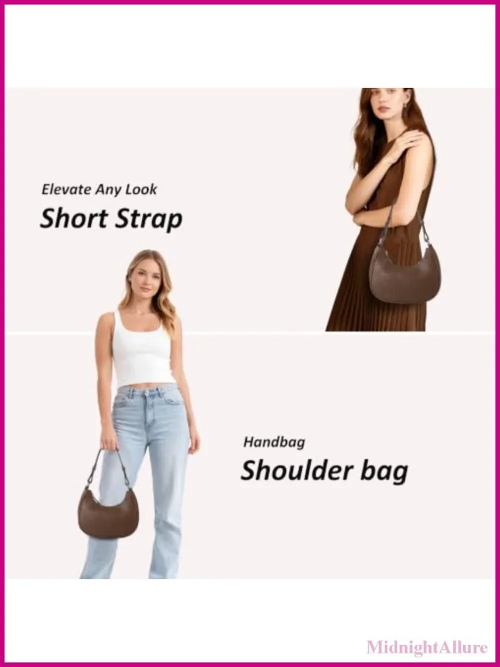 Small PU Leather Hobo Shoulder Bag Mini Crescent Purse Women